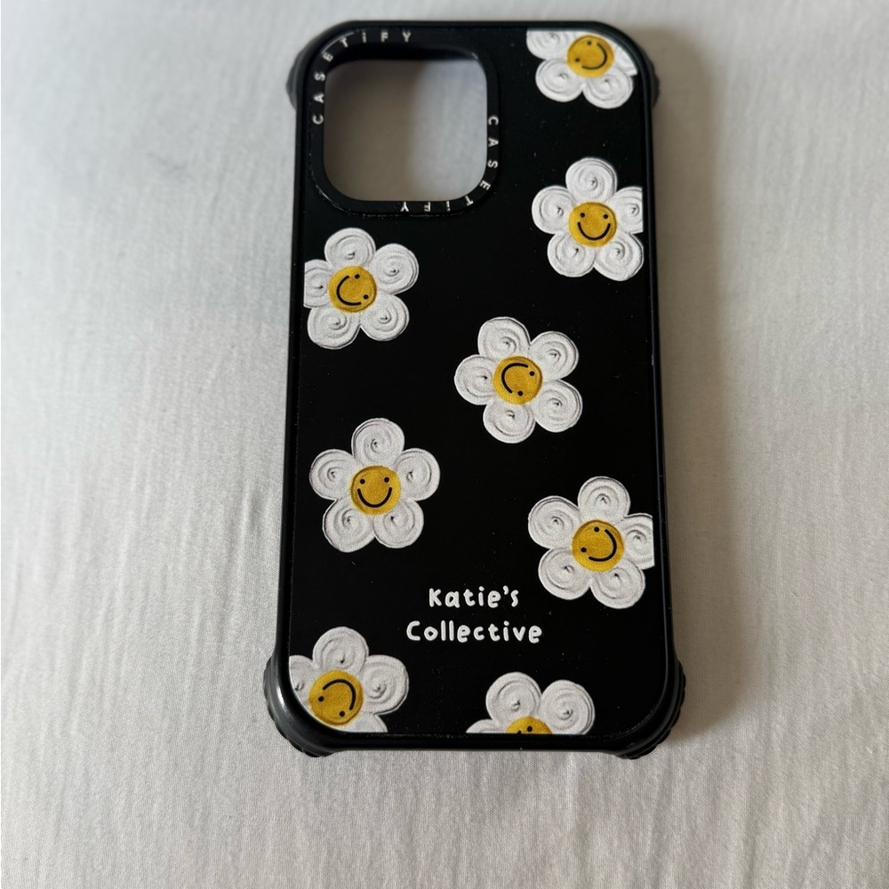 Casetify Black Case with White and Yellow Smiley Flowers